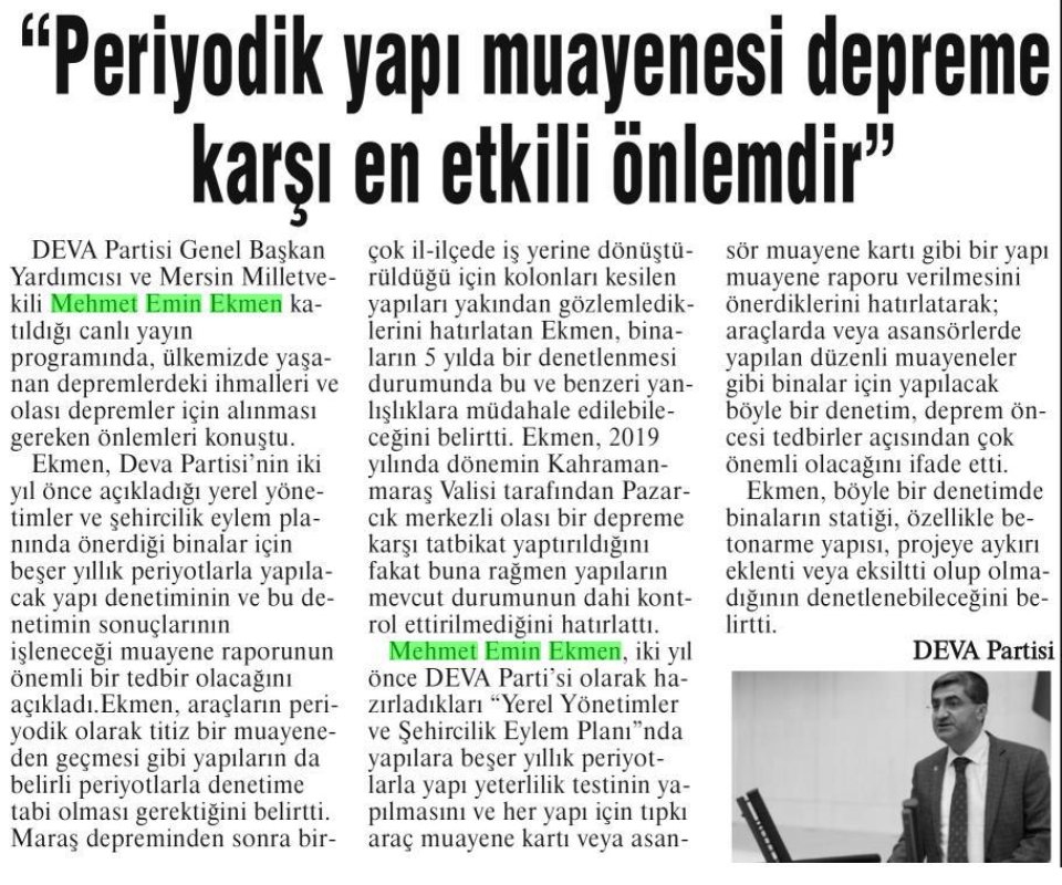 PERİYODİK YAPI MUAYENESİ DEPREME KARŞI EN ETKİLİ ÖNLEMDİR