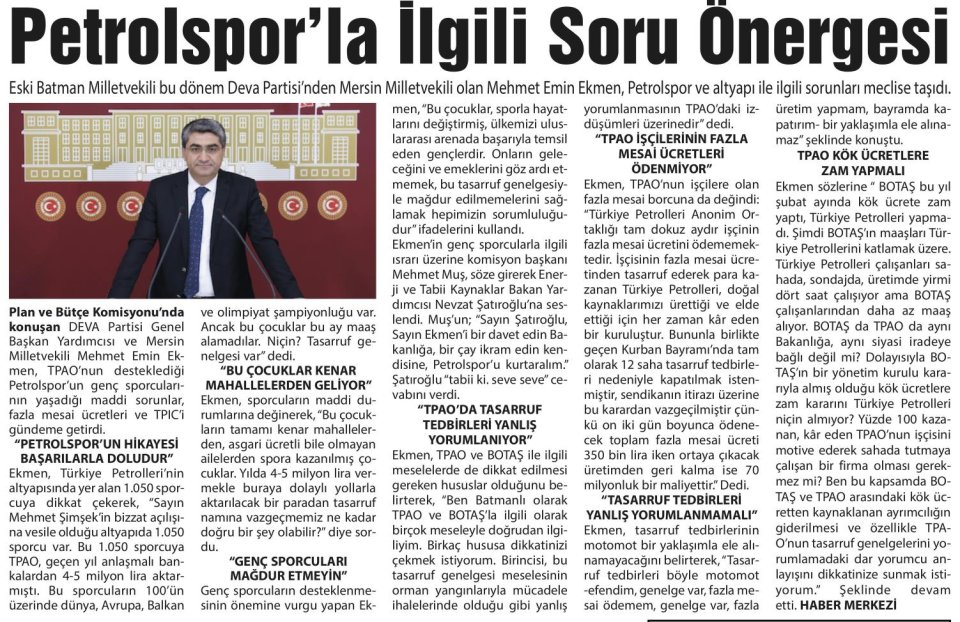 PETROLSPOR'LA İLGİLİ SORU ÖNERGESİ