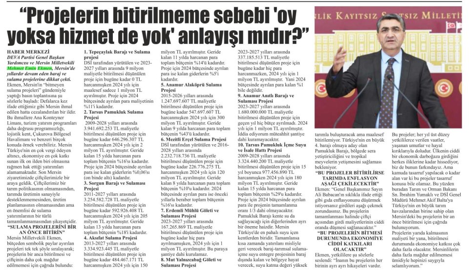 PROJELERİN BİTİRİLMEME SEBEBİ 'OY YOKSA HİZMET DE YOK' ANLAYIŞI MIDIR