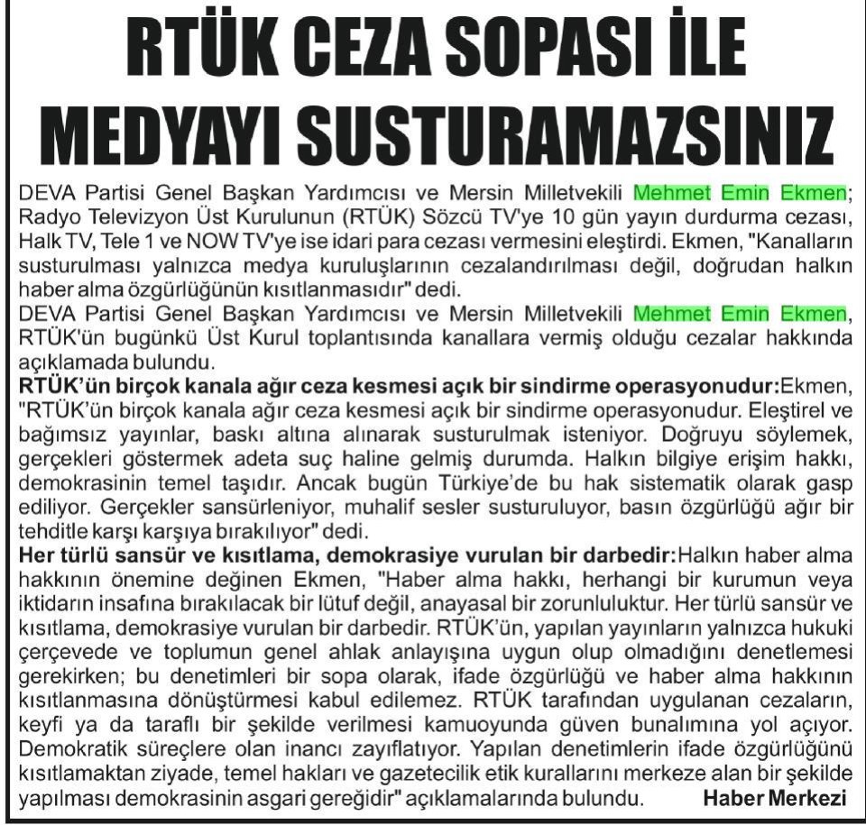 RTÜK CEZA SOPASI İLE MEDYAYI SUSTURAMAZSINIZ