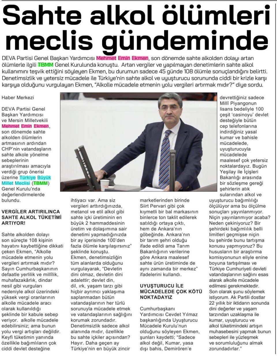 SAHTE ALKOL ÖLÜMLERİ MECLİS GÜNDEMİNDE