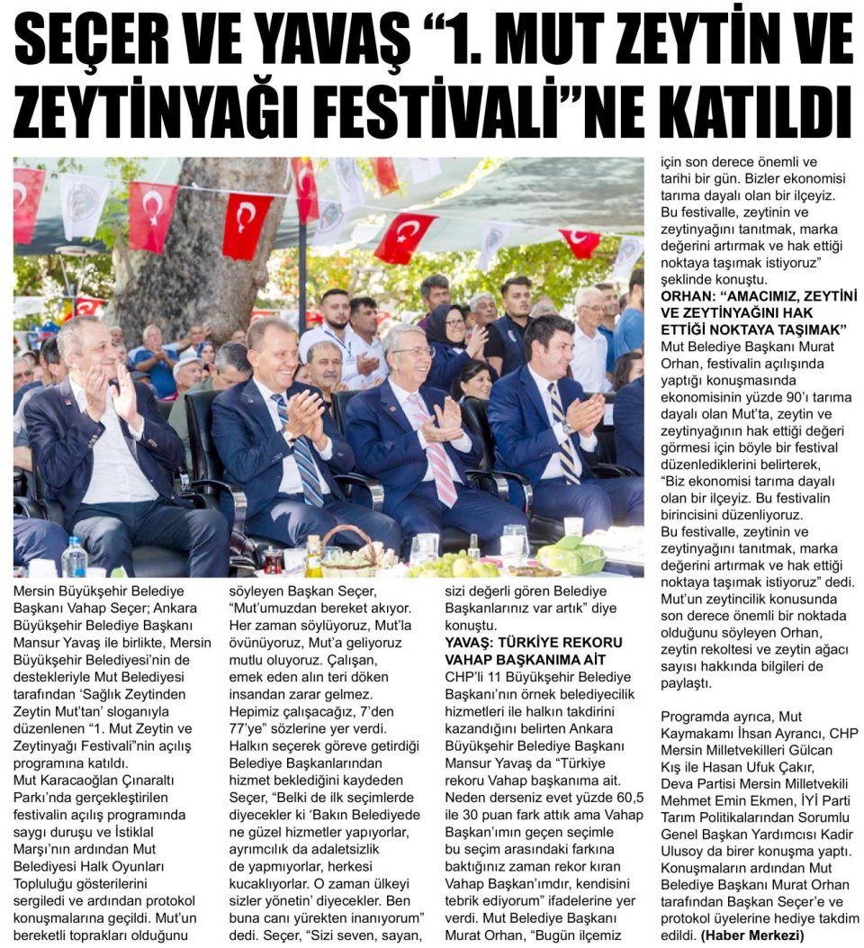 SEÇER VE YAVAŞ 1.MUT ZEYTİN VE ZEYTİNYAĞI FESTİVALİNE KATILDI