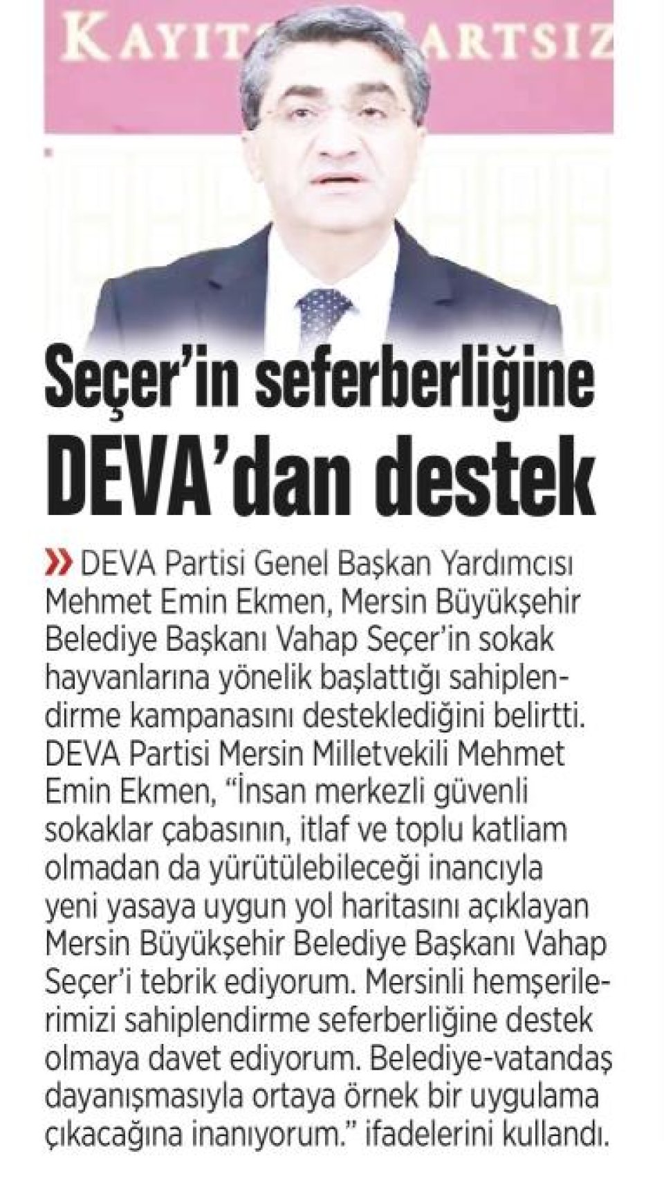 SEÇERİN SEFERBERLİĞİNE DEVA'DAN DESTEK