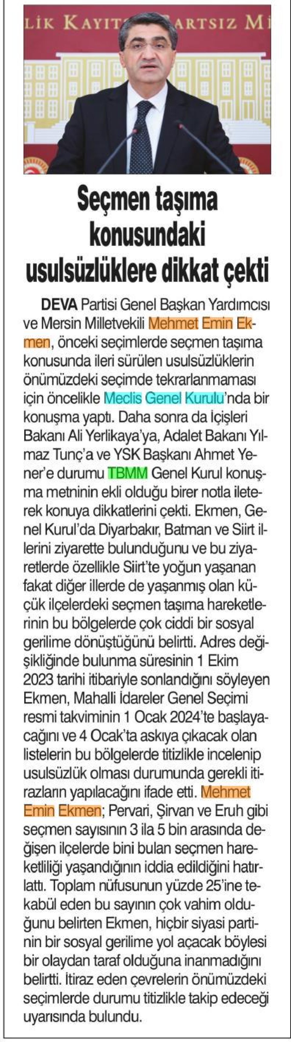 SEÇMEN TAŞIMA KONUSUNDAKİ USULSÜZLÜKLERE DİKKAT ÇEKTİ