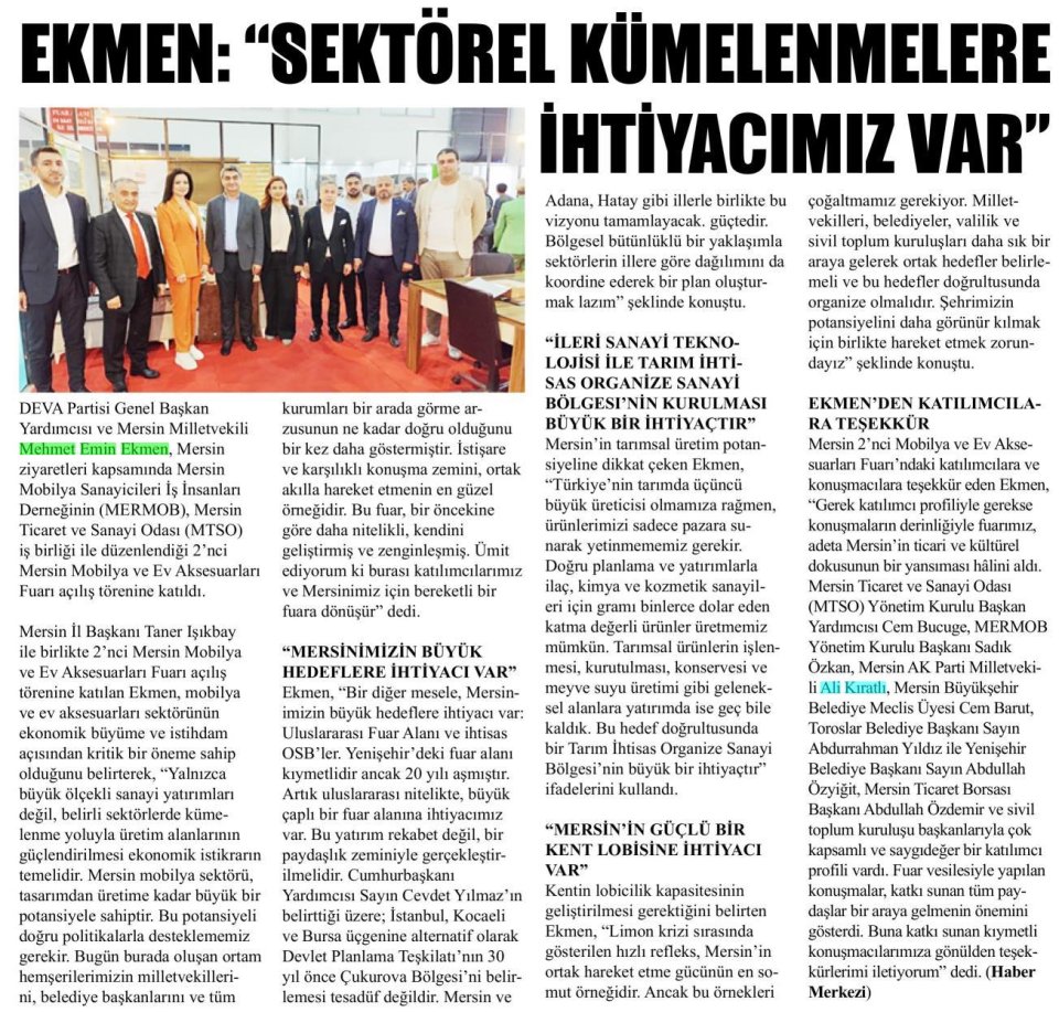 SEKTÖREL KÜMELENMELERE İHTİYACIMIZ VAR