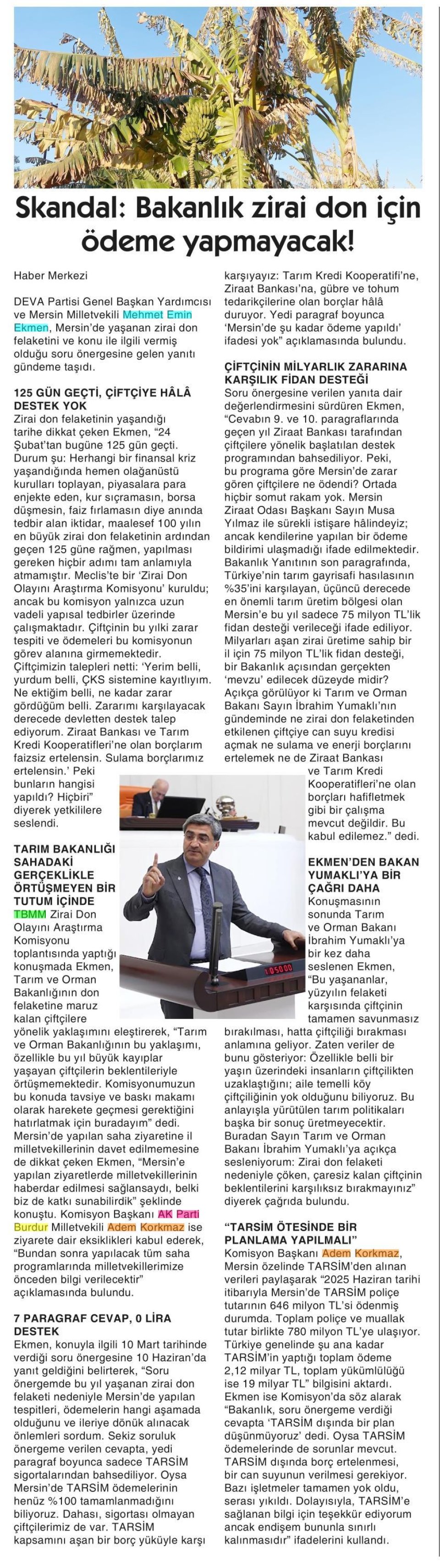 SKANDAL: BAKANLIK ZİRAİ DON İÇİN ÖDEME YAPMAYACAK!