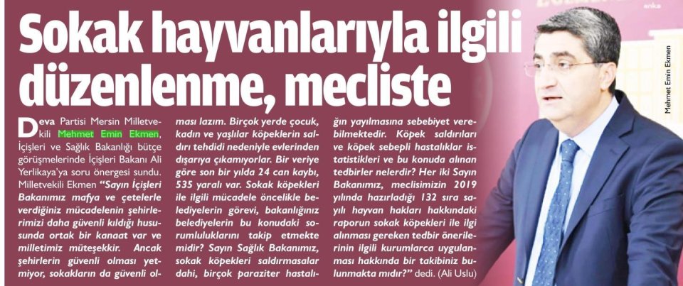 SOKAK HAYVANLARIYLA İLGİLİ DÜZENLENME, MECLİSTE