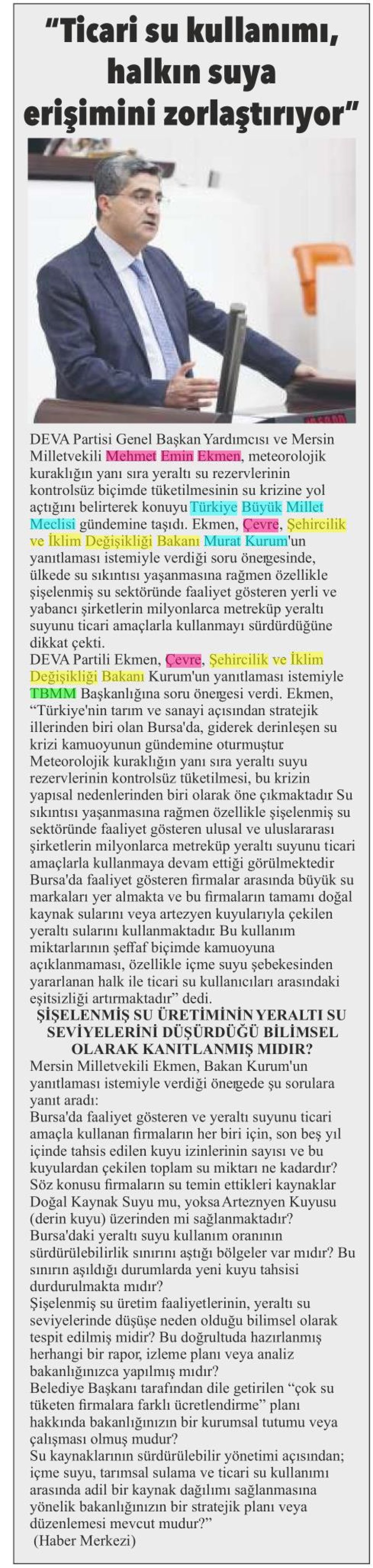 SU KRİZİ MECLİS GÜNDEMİNDE