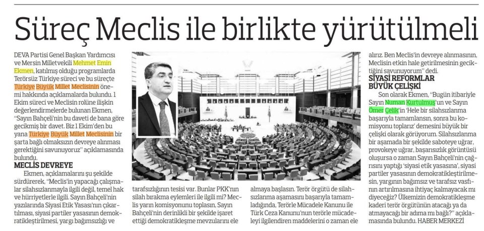 SÜREÇ MECLİS İLE BİRLİKTE YÜRÜTÜLMELİ