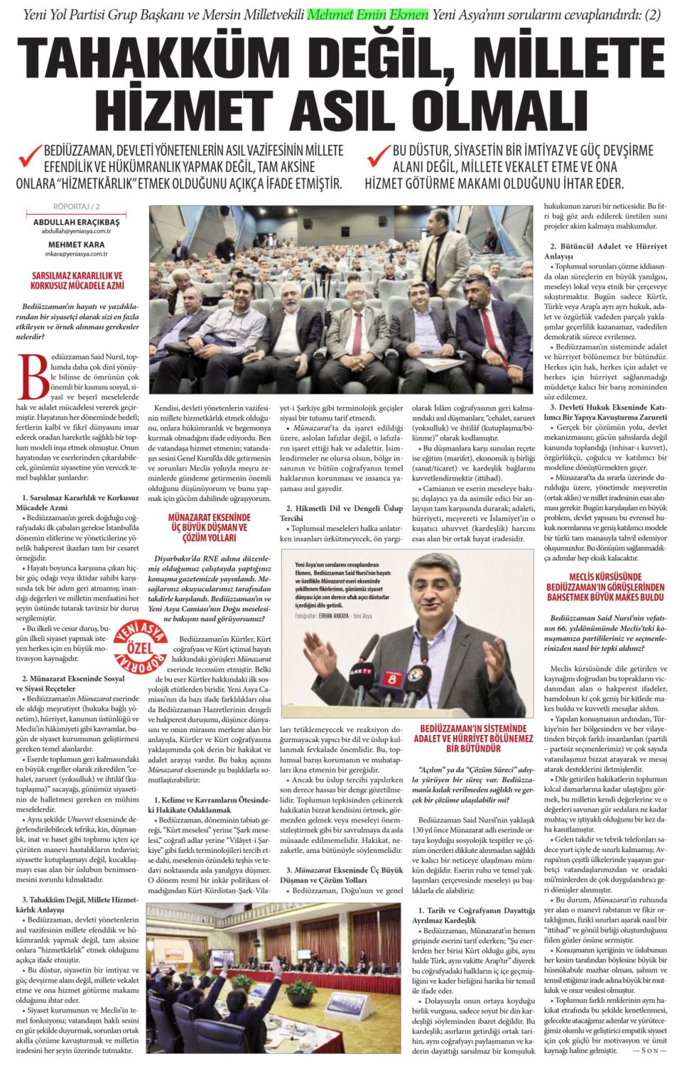 TAHAKKÜM DEĞİL, MİLLETE HİZMET ASIL OLMALI