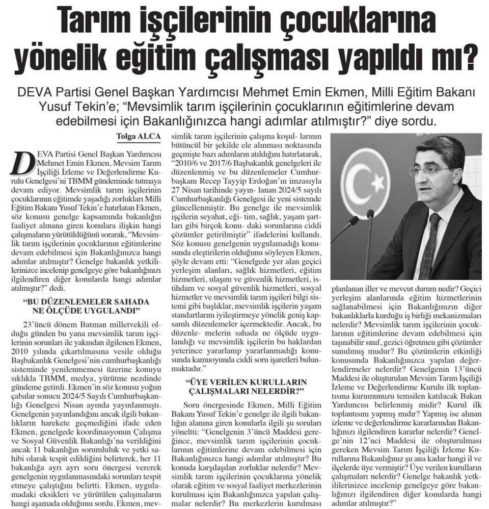 TARIM İŞÇİLERİNİN ÇOCUKLARINA YÖNELİK EĞİTİM ÇALIŞMASI YAPILDI MI