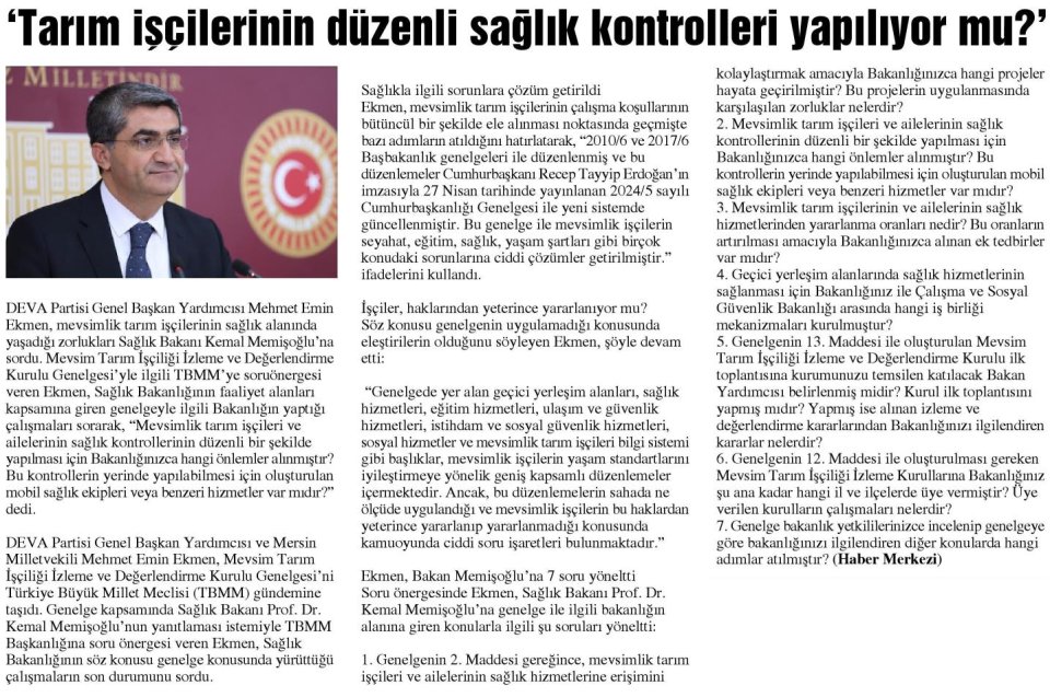 TARIM İŞÇİLERİNİN GÜZENLİ SAĞLIK KONTROLLERİ YAPILIYOR MU ?