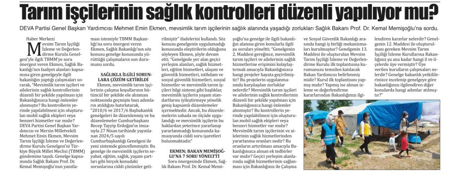 TARIM İŞÇİLERİNİN SAĞLIK KONTROLLERİ DÜZENLİ YAPILIYOR MU