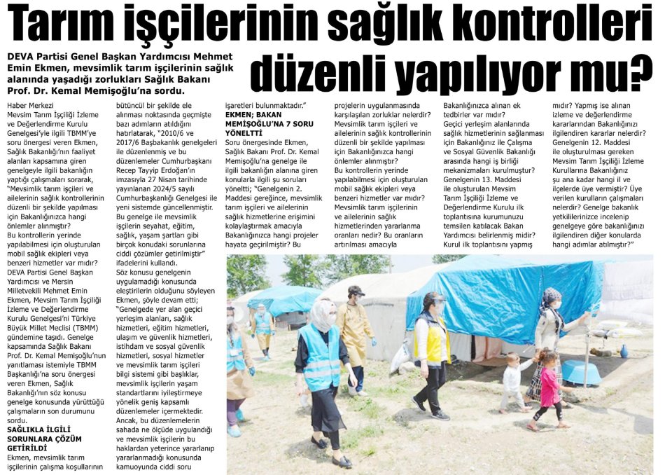 TARIM İŞÇİLERİNİN SAĞLIK KONTROLLERİ DÜZENLİ YAPILIYOR MU ?