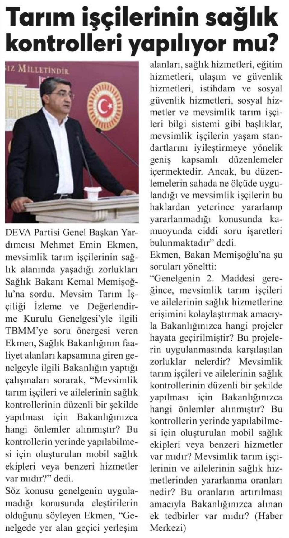 TARIM İŞÇİLERİNİN SAĞLIK KONTROLLERİ YAPILIYOR MU