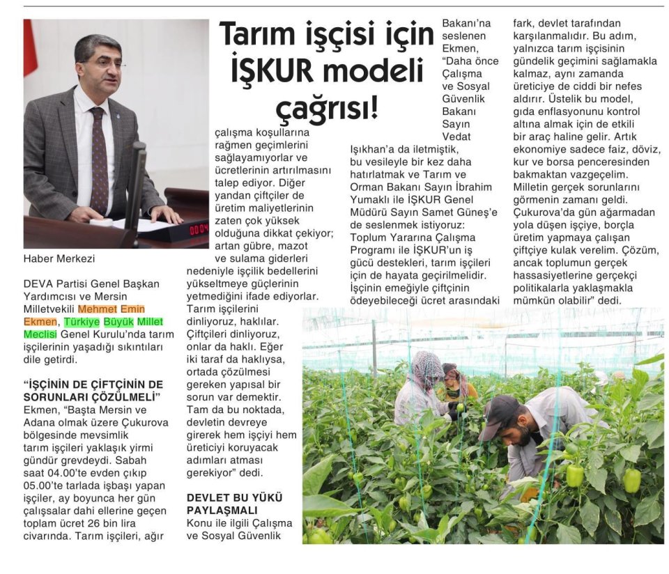 TARIM İŞÇİSİ İÇİN İŞKUR MODELİ ÇAĞRISI!