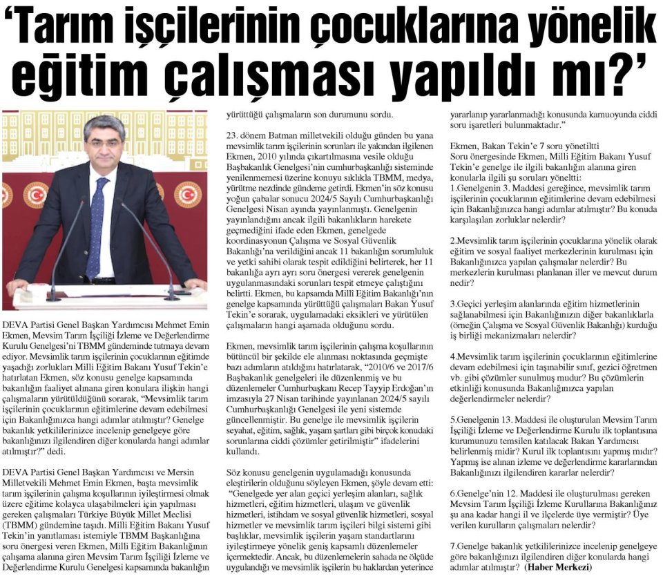 'TARIM İSÇİLERİNİN ÇOCUKLARINA YÖNELİK EĞİTİM ÇALIŞMASI YAPILDI MI ?'