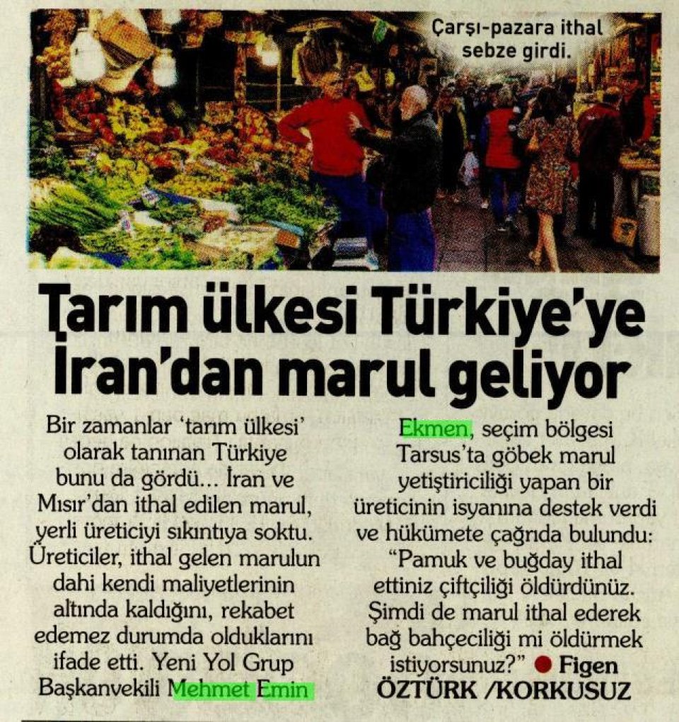 TARIM ÜLKESİ TÜRKİYE'YE İRAN'DAN MARUL GELİYOR