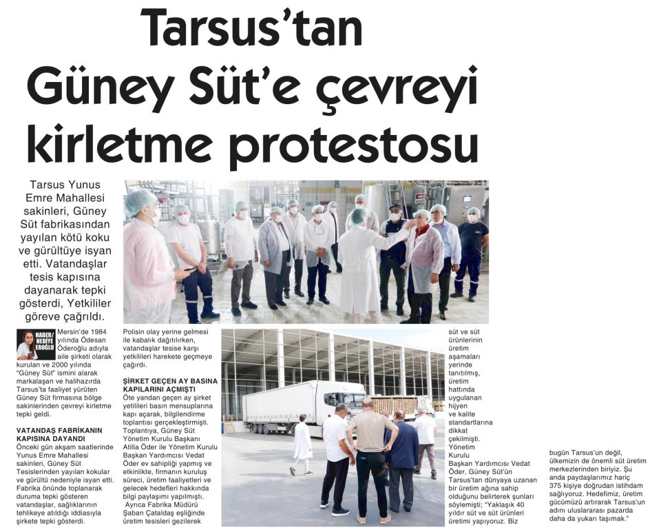 TARSUS'TAN GÜNEY SÜT'E ÇEVREYİ KİRLETME PROTESTOSU