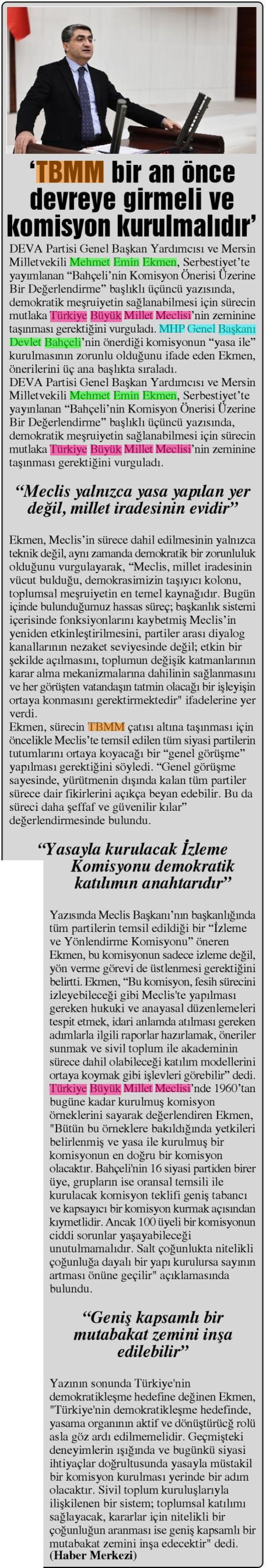 'TBMM BİR AN ÖNCE DEVREYE GİRMELİ VE KOMİSYON KURULMALIDIR'