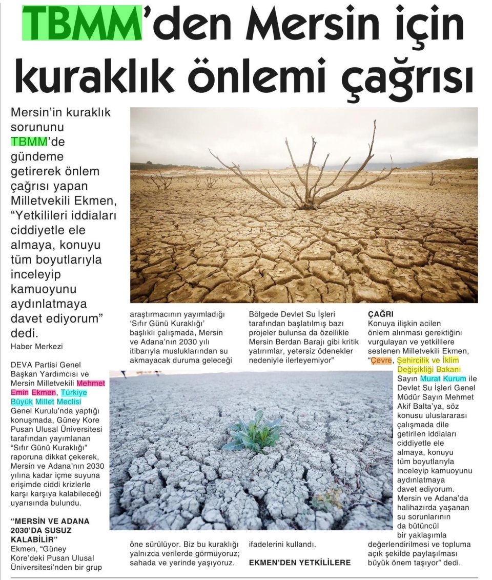 TBMM'DEN MERSİN İÇİN KURAKLIK ÖNLEMİ ÇAĞRISI