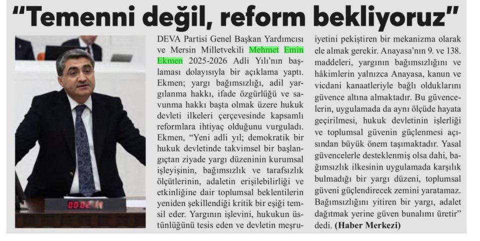 TEMENNİ DEĞİL REFORM BEKLİYORUZ