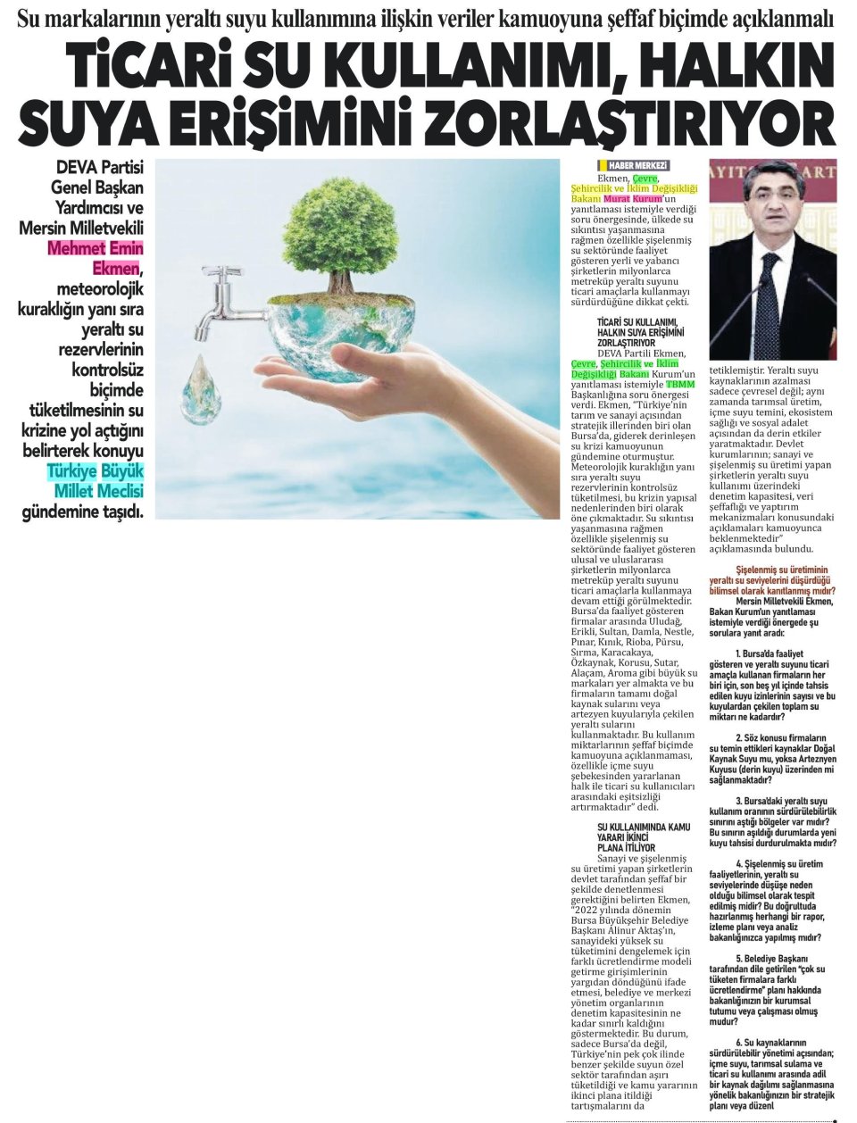 TİCARİ SU KULLANIMI, HALKIN SUYA ERİŞİMİNİ ZORLAŞTIRIYOR