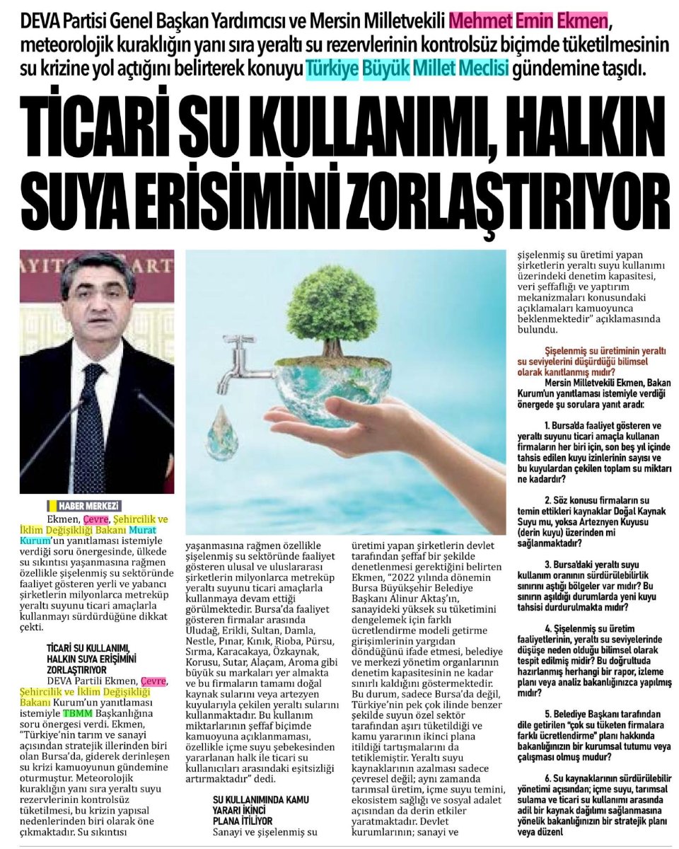 TİCARİ SU KULLANIMI HALKIN SUYA ERİŞİMİNİ ZORLAŞTIRIYOR
