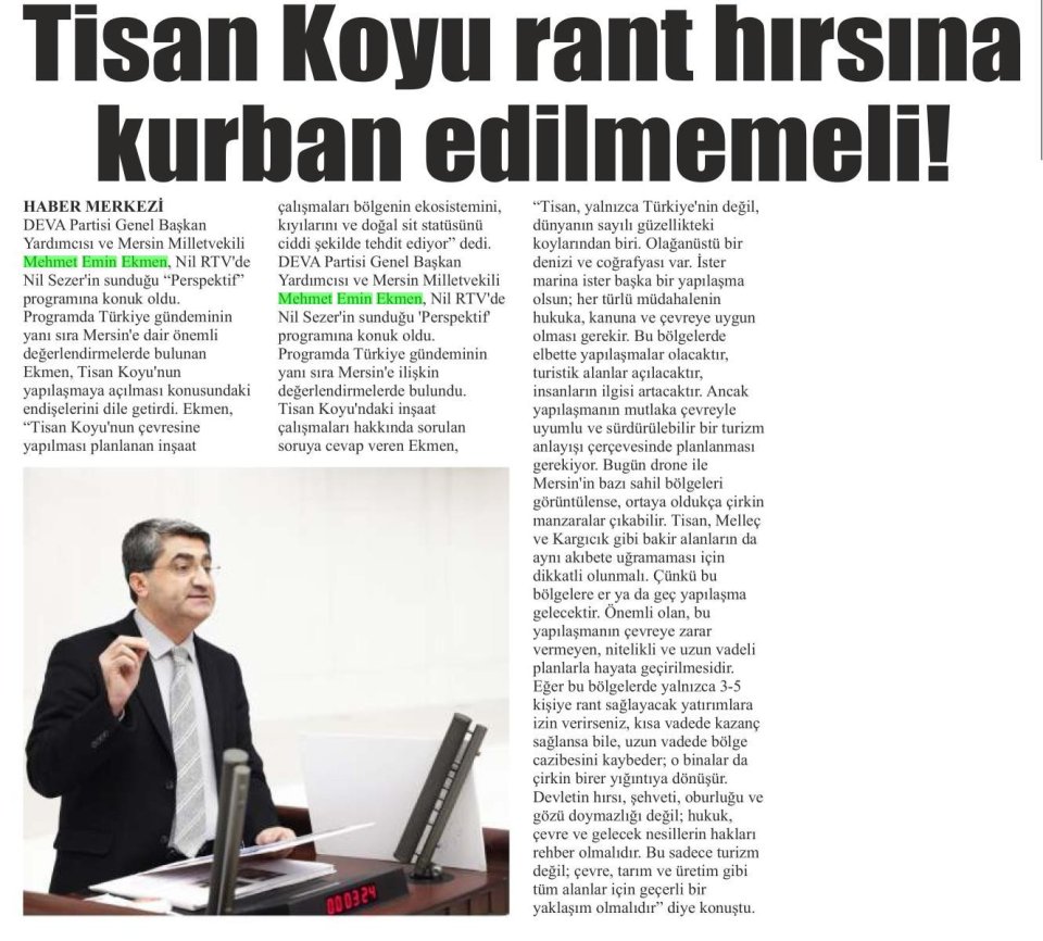TİSAN KOYU RANT HIRSINA KURBAN EDİLMEMELİ!