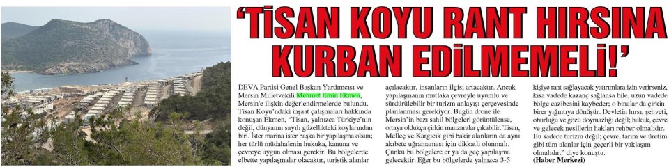 TİSAN KOYU RANT HIRSINA KURBAN EDİLMEMELİ