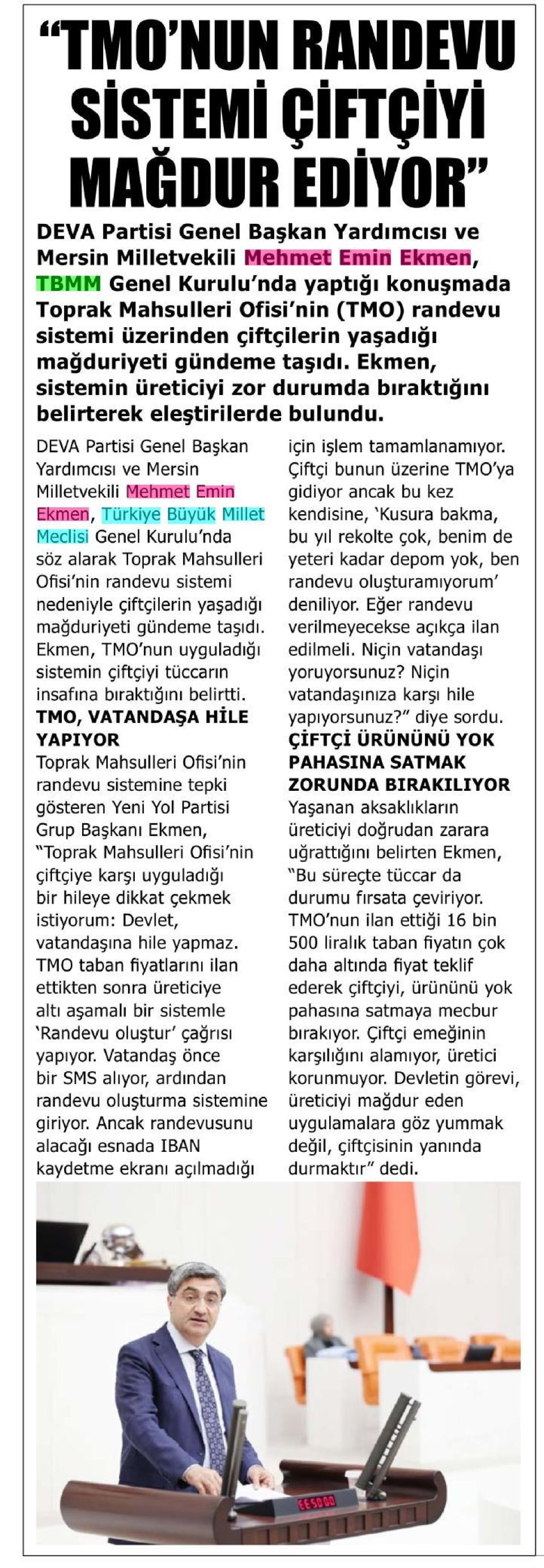 ''TMO'NÜN RANDEVU SİSTEMİ ÇİFTÇİYİ MAĞDUR EDİYOR