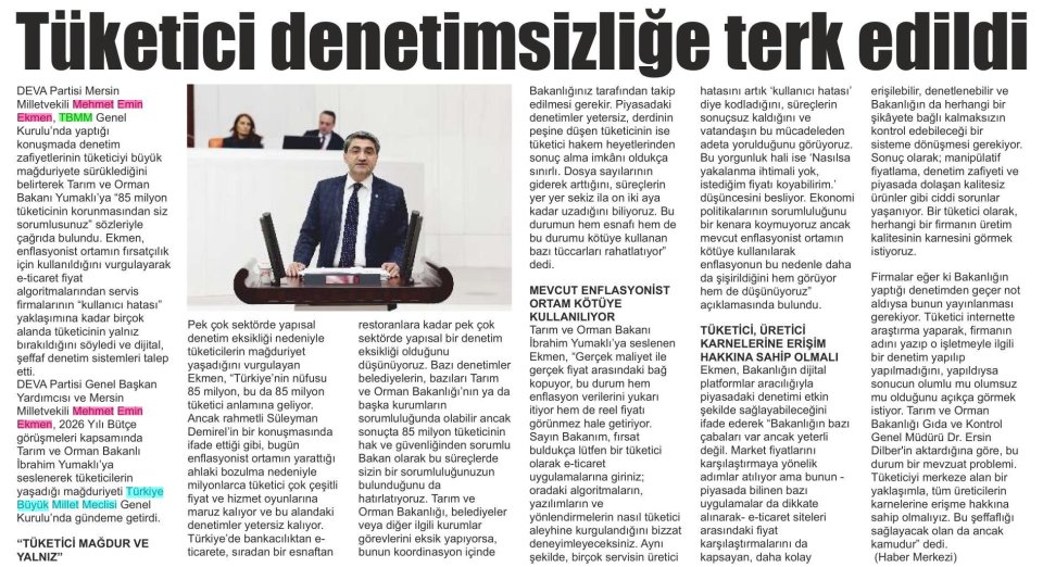 TÜKETİCİ DENETİMSİZLİĞE TERK EDİLDİ