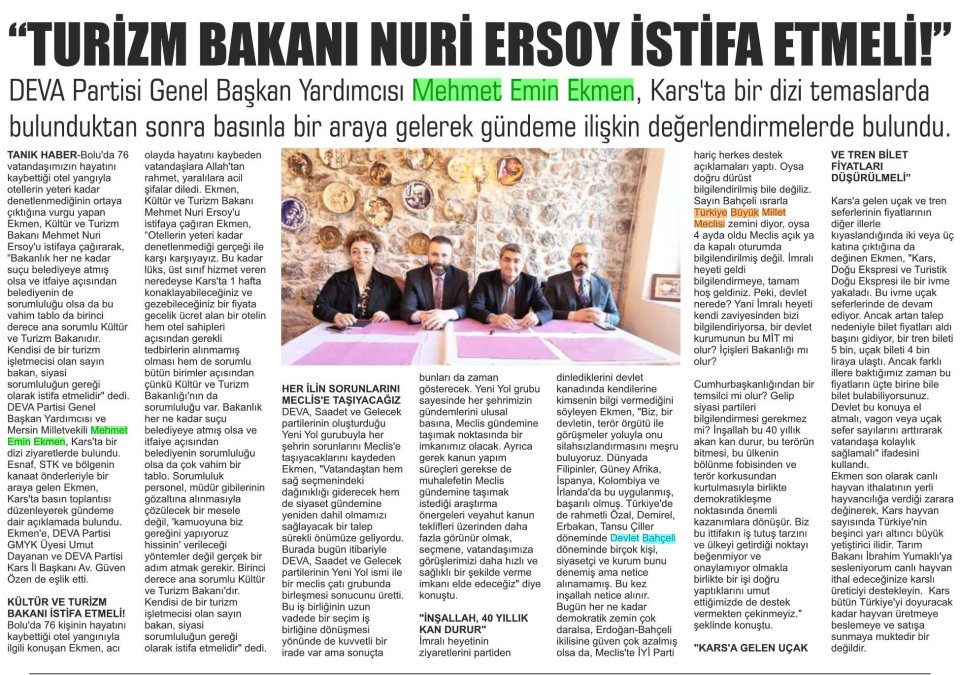 TURİZM BAKANI NURİ ERSOY İSTİFA ETMELİ!