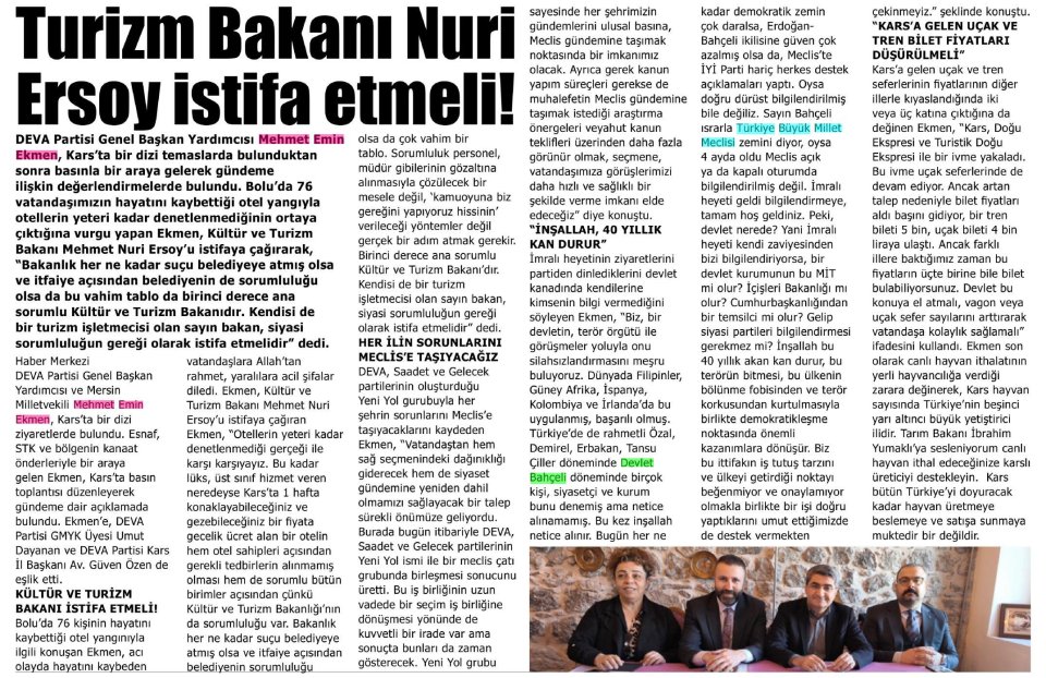 TURİZM BAKANI NURİ ERSOY İSTİFA ETMELİ!