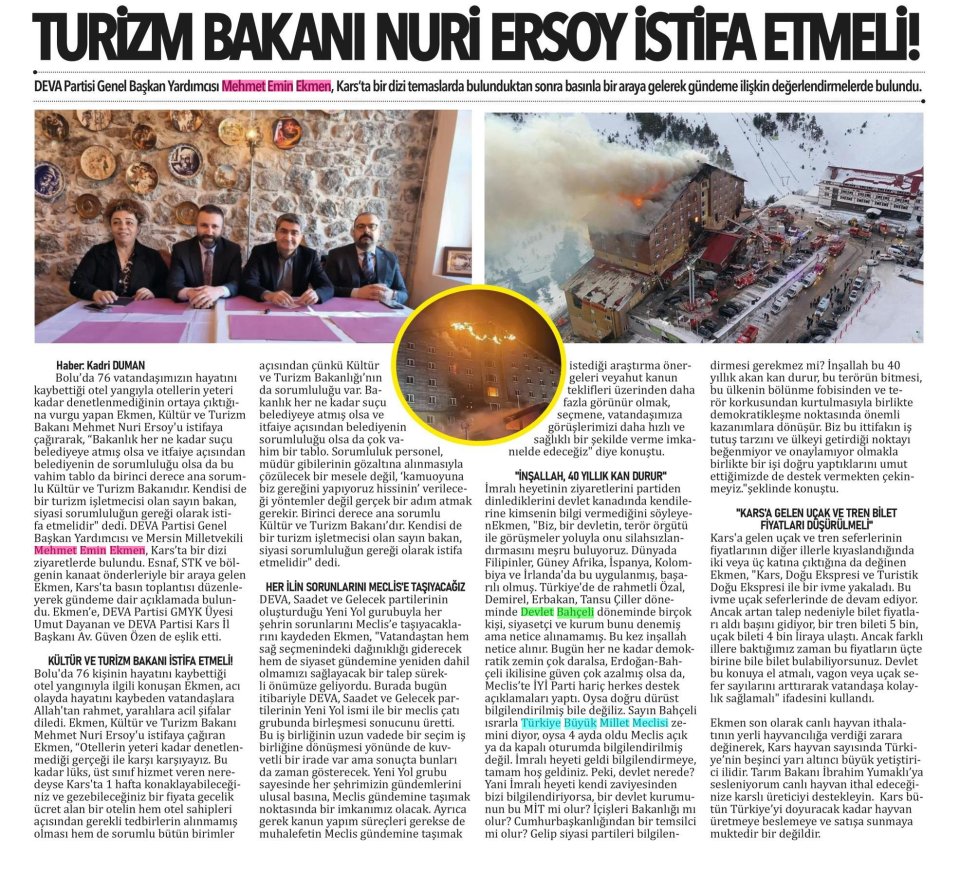 TURİZM BAKANI NURİ ERSOY İSTİFA ETMELİ!