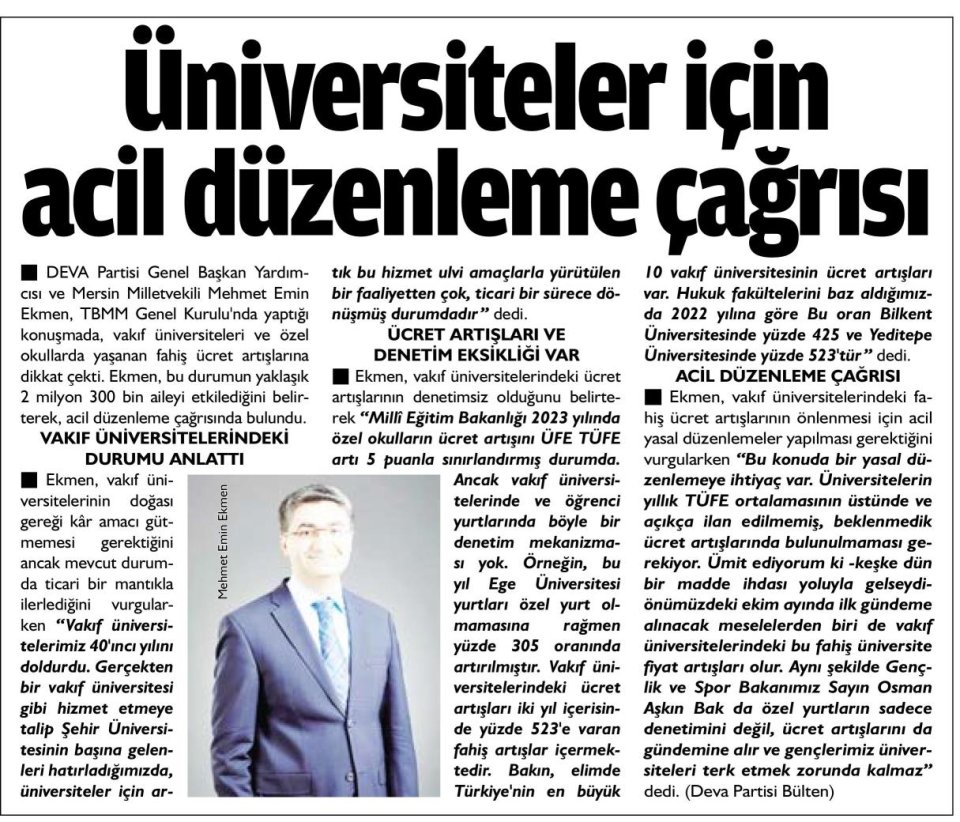 ÜNİVERSİTELER İÇİN ACİL DÜZENLEME ÇAĞRISI