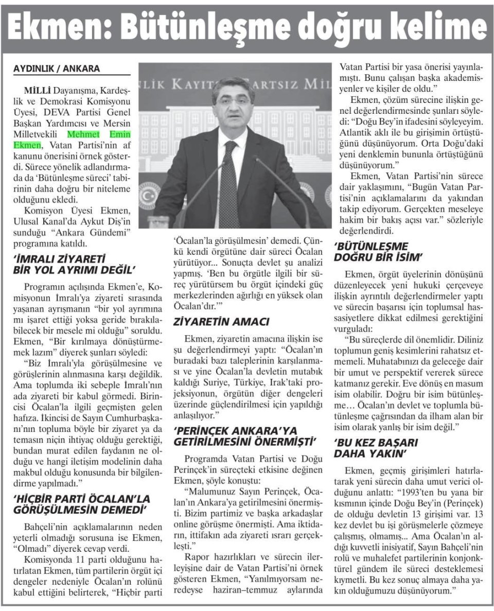 VATAN PARTİSİ'NİN ÖNERİSİNİ ÖRNEK GÖSTERDİ