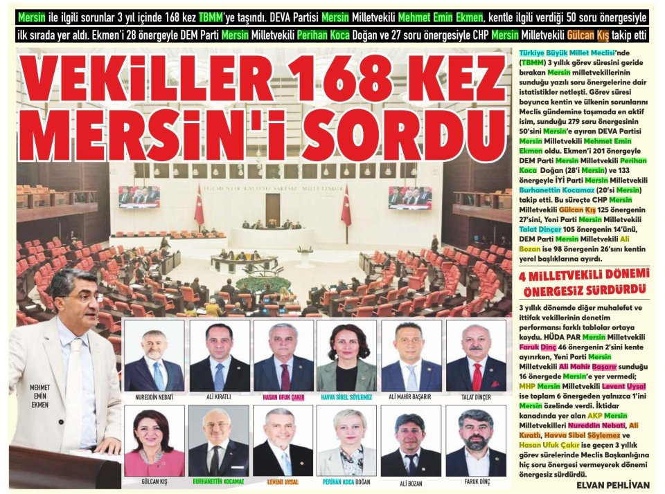 VEKİLLER 168 KEZ MERSİN'İ SORDU