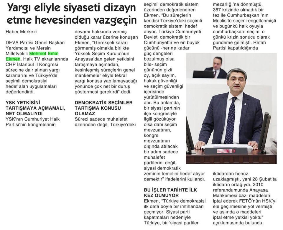 YARGI ELİYLE SİYASETİ DİZAYN ETME HEVESİNDEN VAZGEÇİN