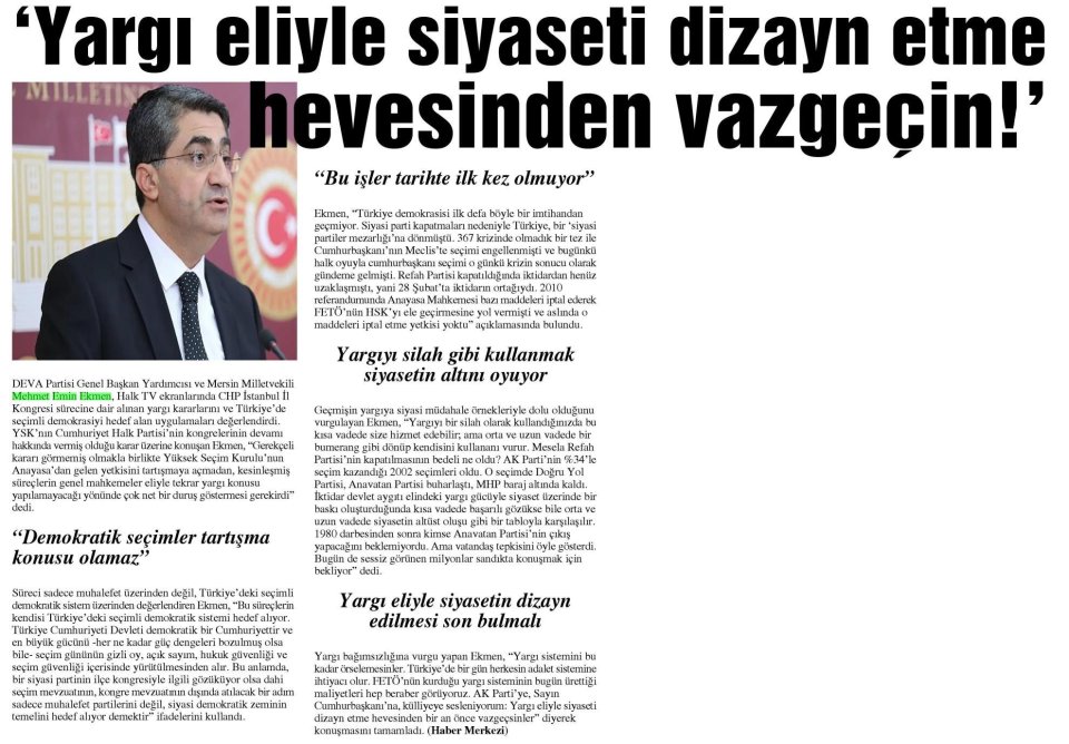 'YARGI ELİYLE SİYASETİ DİZAYN ETME SEVDASINDAN VAZGEÇİN!'