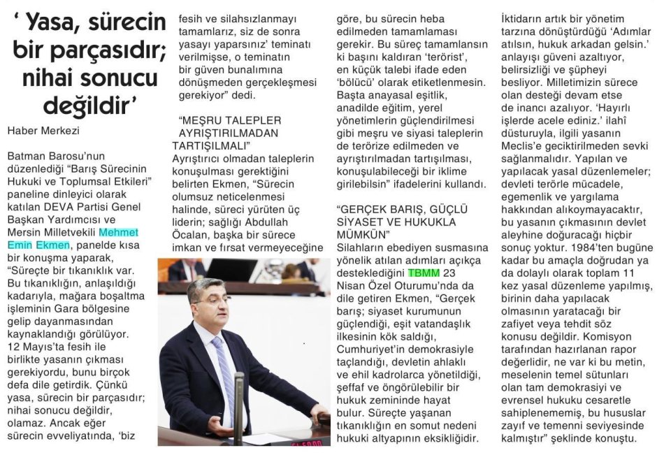 ''YASA, SÜRECİN BİR PARÇASIDIR ; NİHAİ SONUCU DEĞİLDİR''