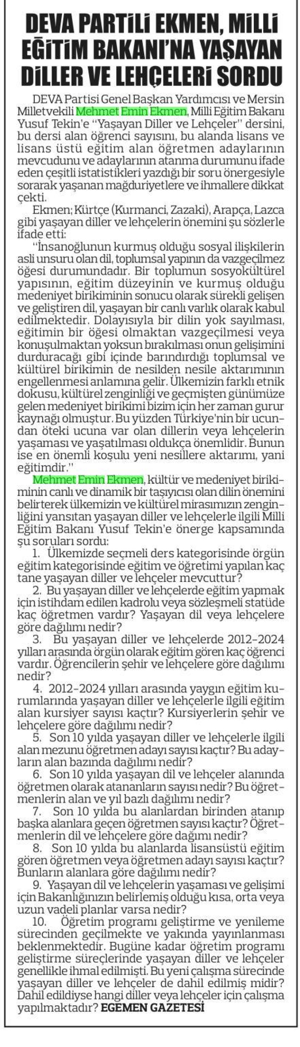 Yaşayan Diller ve Lehçelerini Sorduk