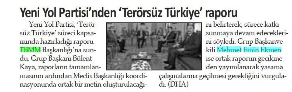 YENİ YOL PARTİSİ'NDEN 'TERÖRSÜZ TÜRKİYE' RAPORU