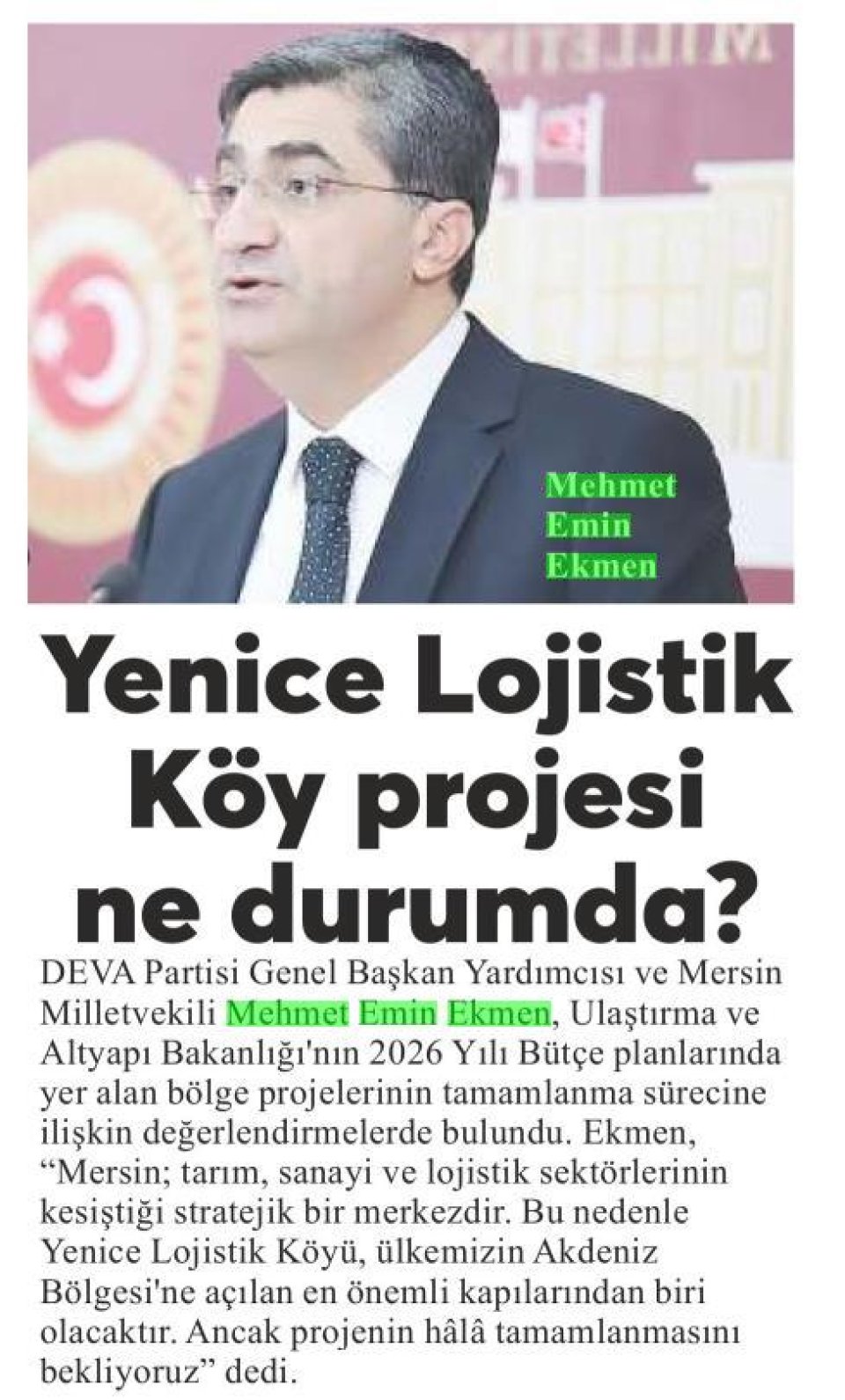 YENİCE LOJİSTİK KÖY PROJESİ NE DURUMDA