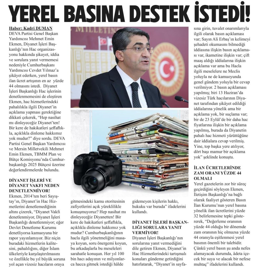 YEREL BASINA DESTEK İSTEDİ