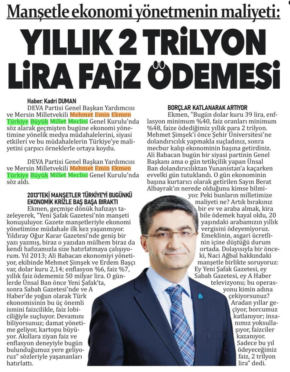 YILLIK 2 TRİLYON LİRA FAİZ ÖDEMESİ