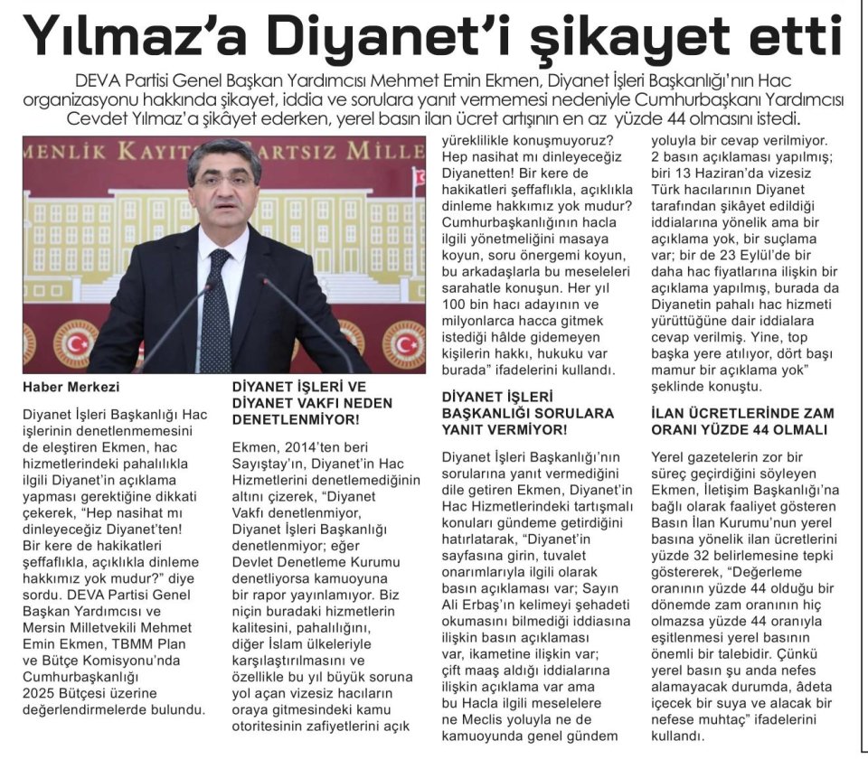 YILMAZ'A DİYANET'İ ŞİKAYET ETTİ