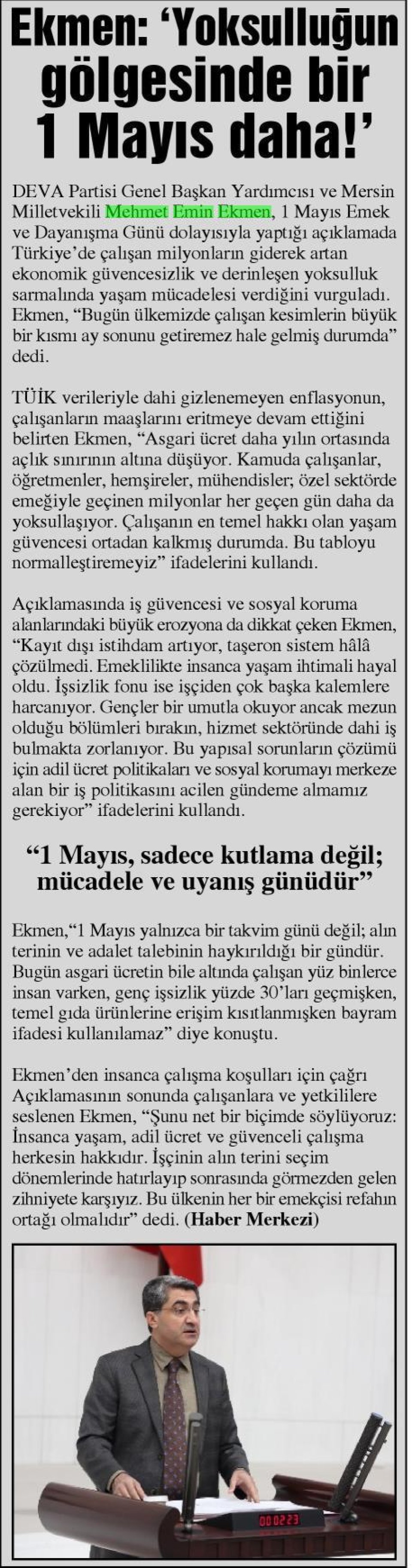 YOKSULLUĞUN GÖLGESİNDE 1 MAYIS!