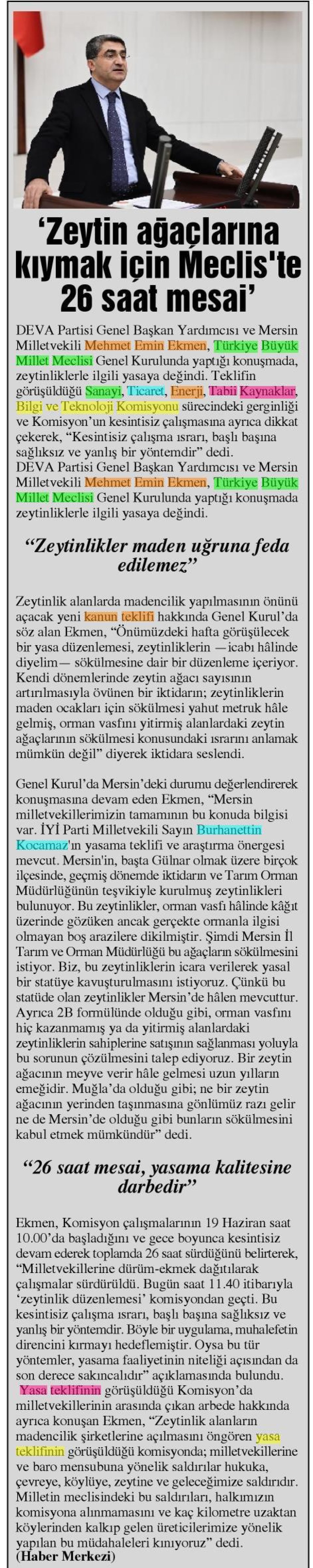 'ZEYTİN AĞAÇLARINA KIYMAK İÇİN MECLİS'TE 26 SAAT MESAİ'