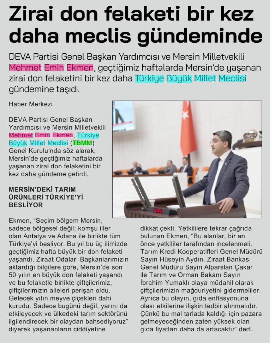 ZİRAİ DON FELAKETİ BİR KEZ DAHA MECLİS GÜNDEMİNDE